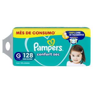 Fralda Descartável Infantil Pampers Confort Sec G Pacote 128 Unidades