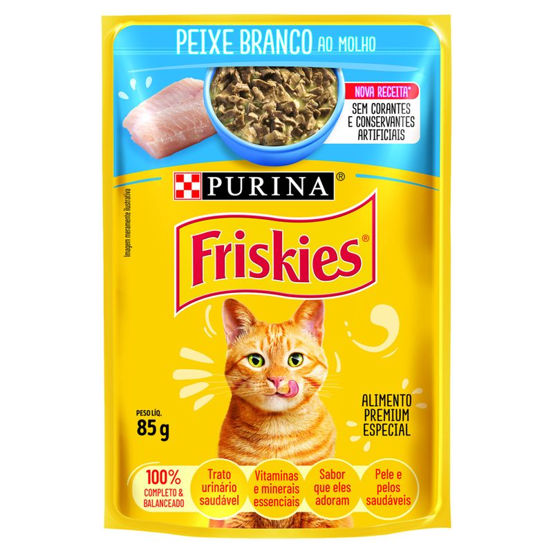 Alimento para Gatos Adultos Peixe Branco ao Molho Purina Friskies Sachê 85g