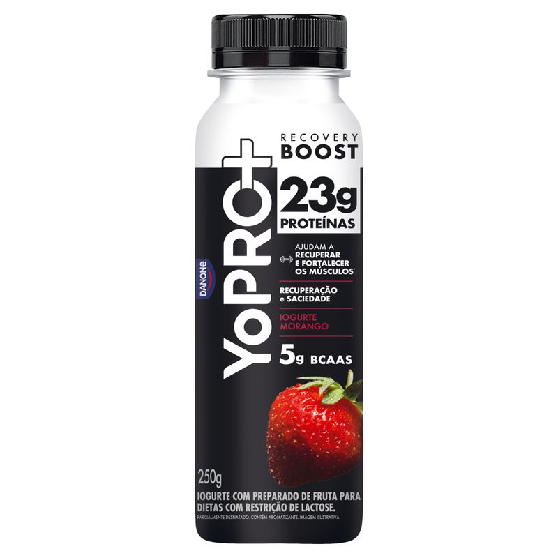 Iogurte Parcialmente Desnatado Morango Zero Lactose Yopro + Recovery Boost Frasco 250g