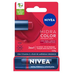 Hidratante Labial Bastão FPS 30 Vermelho Nivea Hidra Color Caixa 4,8g