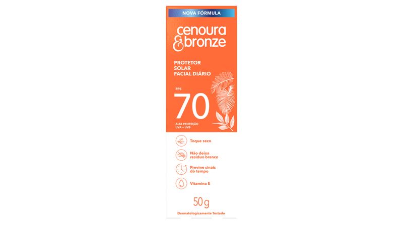 Protetor Solar Facial Toque Seco FPS 70 Cenoura & Bronze Caixa 50g
