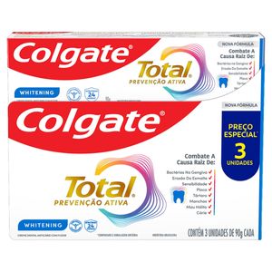 Pack Creme Dental Whitening Colgate Prevenção Ativa Caixa 3 Unidades 90g cada