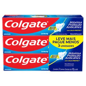 Pack Creme Dental Menta Refrescante Colgate Máxima Proteção Anticáries Caixa 3 Unidades 90g Cada Leve Mais Pague Menos