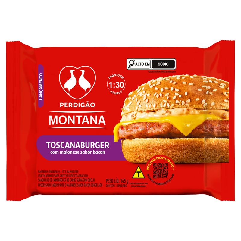 Sanduíche Congelado Toscanaburger com Maionese Bacon Perdigão Montana Pacote 145g
