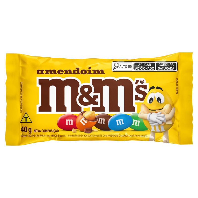 Confeito de Chocolate ao Leite com Amendoim M&M's Pacote 40g
