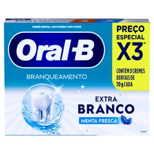 Pack Creme Dental Menta Fresca Oral-B Extra Branco Caixa 3 Unidades 70g Cada