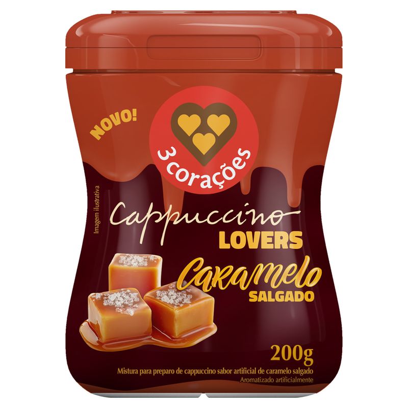 Cappuccino Solúvel Caramelo Salgado 3 Corações Lovers Pote 200g