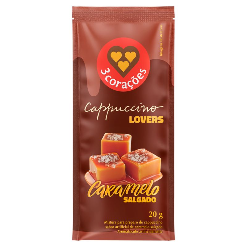 Cappuccino Solúvel Caramelo Salgado 3 Corações Lovers Sachê 20g