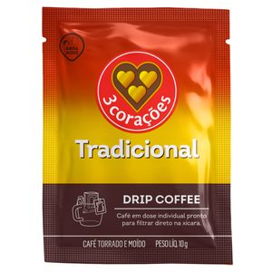 Café em Sachê Torrado e Moído Drip Coffee Tradicional 3 Corações 10g