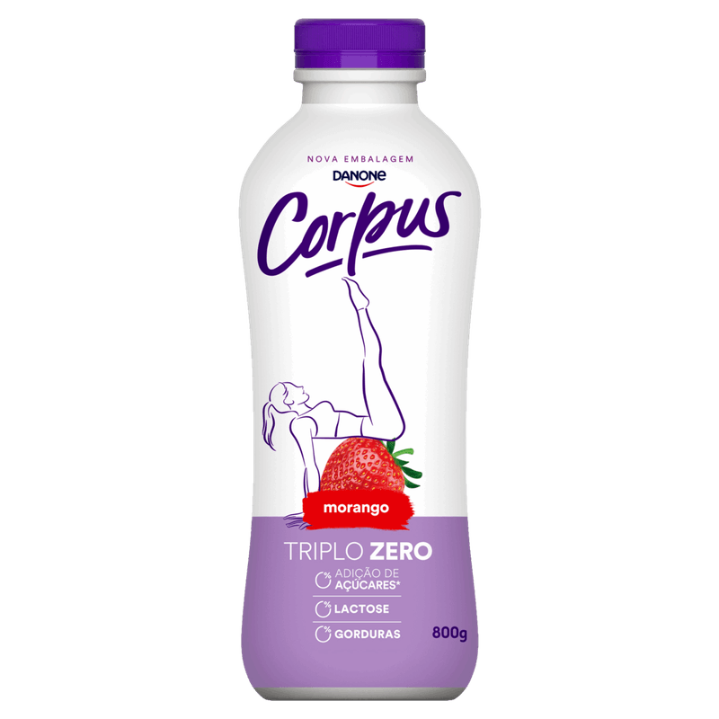 Iogurte Desnatado Morango Zero Lactose Corpus Garrafa 800g