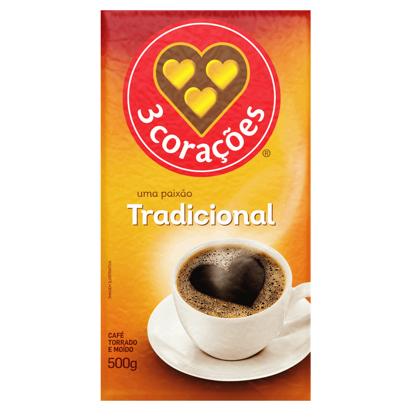 Café Torrado e Moído a Vácuo Tradicional 3 Corações Pacote 500g
