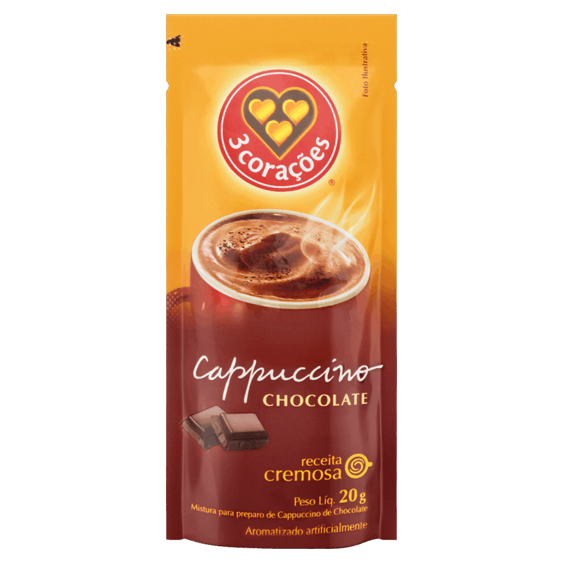 Cappuccino Solúvel Chocolate 3 Corações Sachê 20g