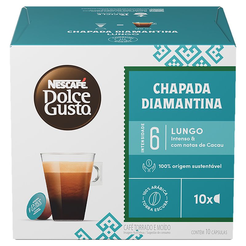 Café em Cápsula Torrado e Moído Lungo Chapada Diamantina Nescafé Dolce Gusto Caixa 60g 10 Unidades