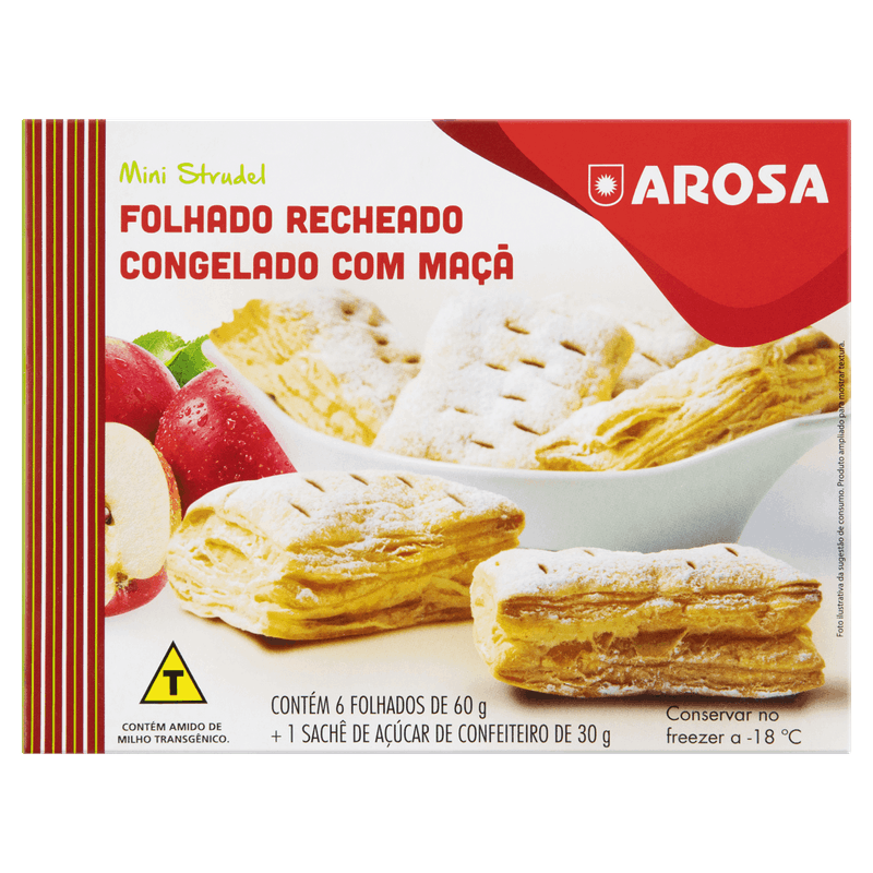 Mini Strudel Congelado Recheio Maçã Arosa Caixa 6 Unidades 60g Cada