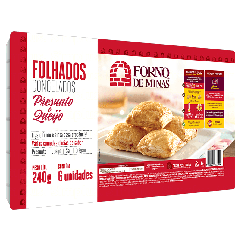 Folhado Congelado Presunto e Queijo Forno de Minas Bandeja 240g 6 Unidades