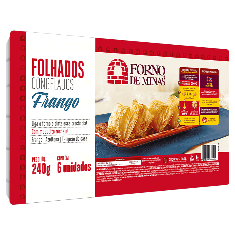 Folhado Congelado Frango Forno de Minas Bandeja 240g 6 Unidades