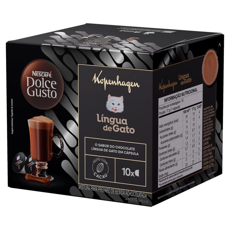 Achocolatado em Cápsula Kopenhagen Língua de Gato Nescafé Dolce Gusto Caixa 162,5g 10 Unidades