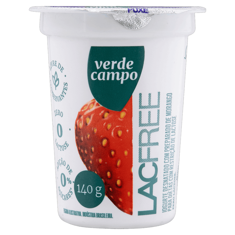 Iogurte Desnatado Morango Zero Lactose Verde Campo Lacfree Copo 140g