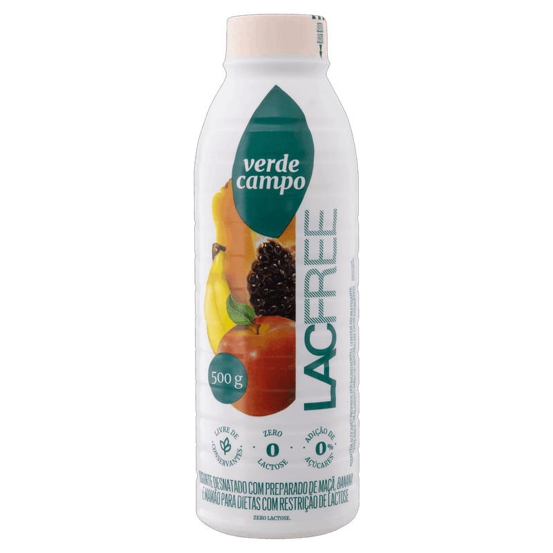 Iogurte Desnatado Maçã, Banana e Mamão Zero Lactose Verde Campo Lacfree Garrafa 500g