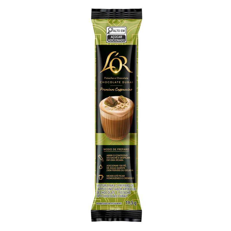 Cappuccino Solúvel Chocolate Dubai L'or Premium Pacote 19,5g