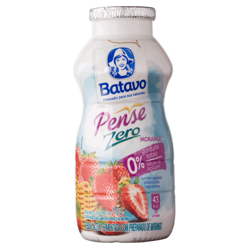 Bebida Láctea Fermentada Morango Batavo Pense Zero Frasco 170g