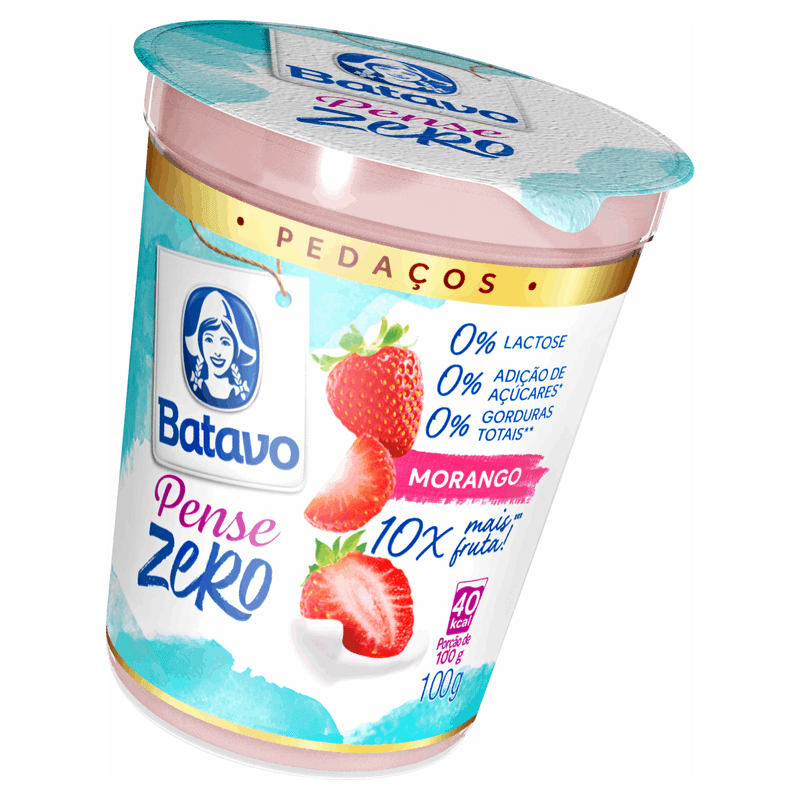 Iogurte Desnatado Morango Zero Lactose Batavo Pense Zero Pedaços Copo 100g