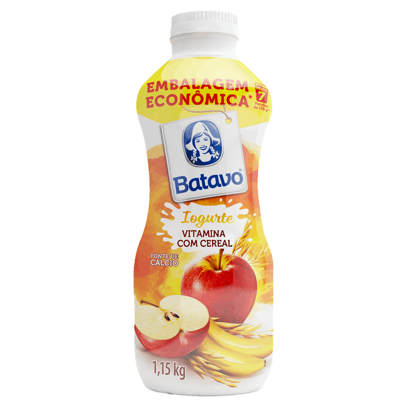 Iogurte Parcialmente Desnatado Banana, Maçã e Cereal Batavo Garrafa 1,15kg Embalagem Econômica