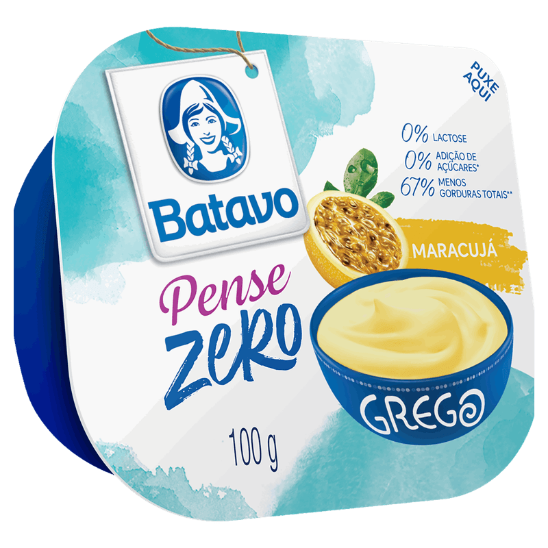 Iogurte Parcialmente Desnatado Grego Maracujá Zero Lactose Batavo Pense Zero Pote 100g