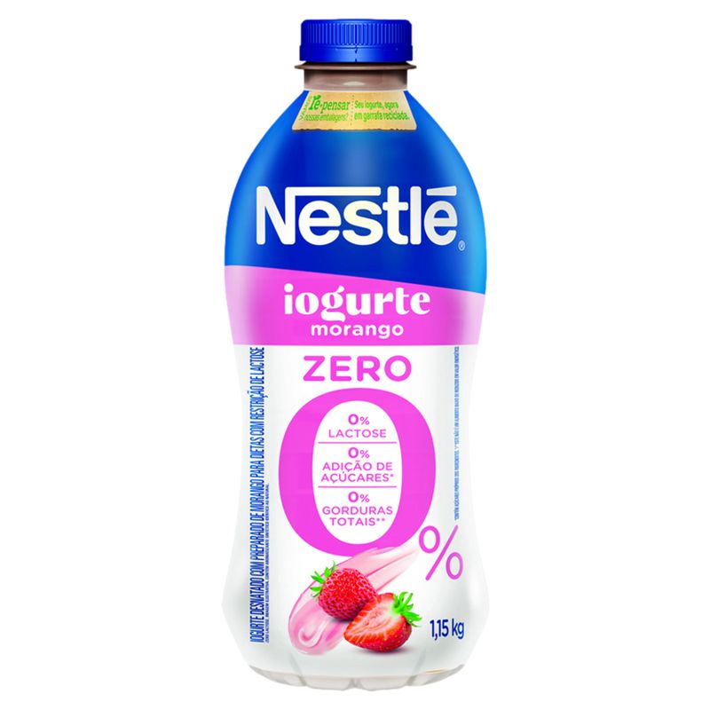 Iogurte Desnatado Morango Zero Lactose Nestlé Garrafa 1,15kg