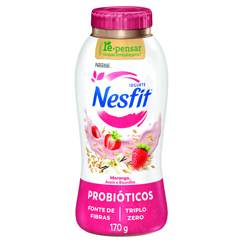 Iogurte Desnatado Morango, Aveia e Baunilha Zero Lactose Nesfit Frasco 170g