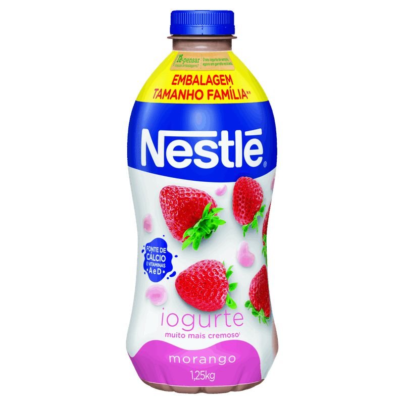 Iogurte Parcialmente Desnatado Morango Nestlé Garrafa 1,25kg Tamanho Família