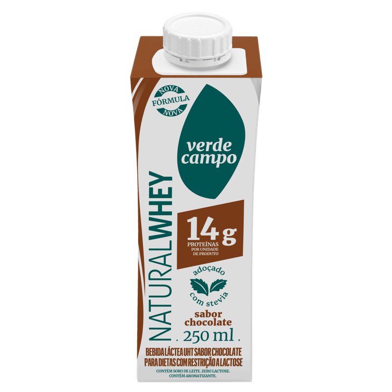 Bebida Láctea UHT Chocolate Zero Lactose Verde Campo Natural Whey Caixa 250ml