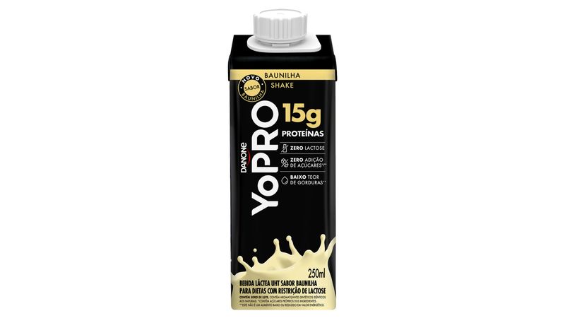 Bebida Láctea UHT Baunilha Zero Lactose Yopro Shake Caixa 250ml