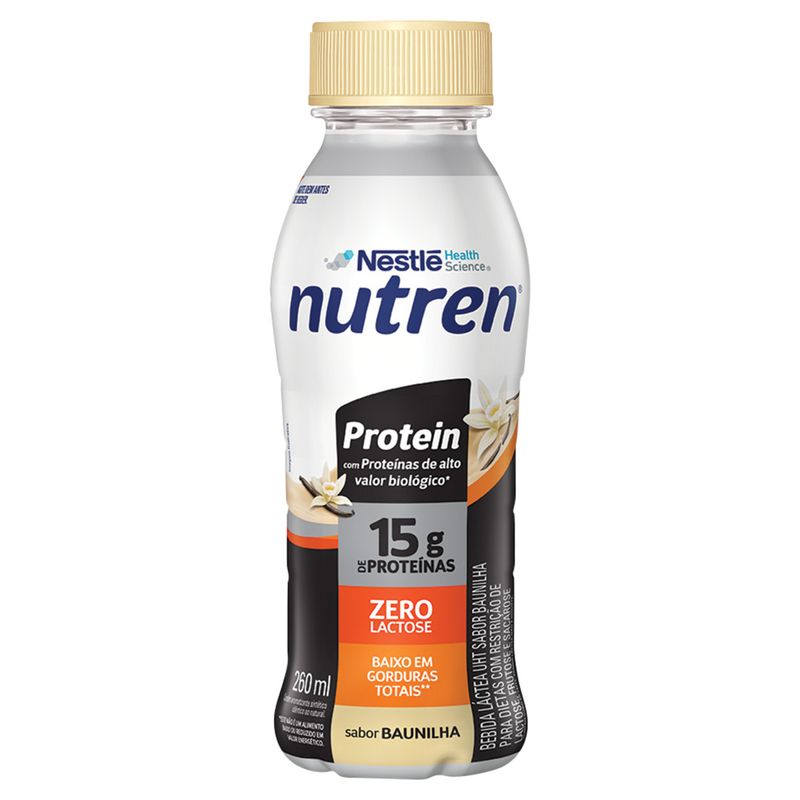 Bebida Láctea UHT Baunilha Zero Lactose Nutren Protein Frasco 260ml