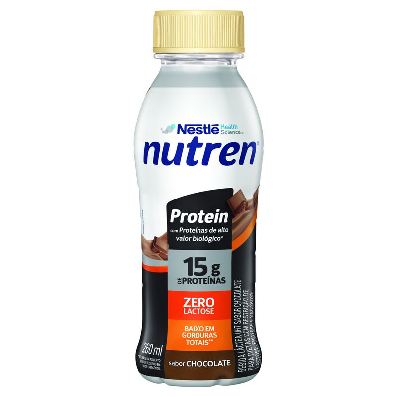 Bebida Láctea UHT Chocolate Zero Lactose Nutren Protein Frasco 260ml