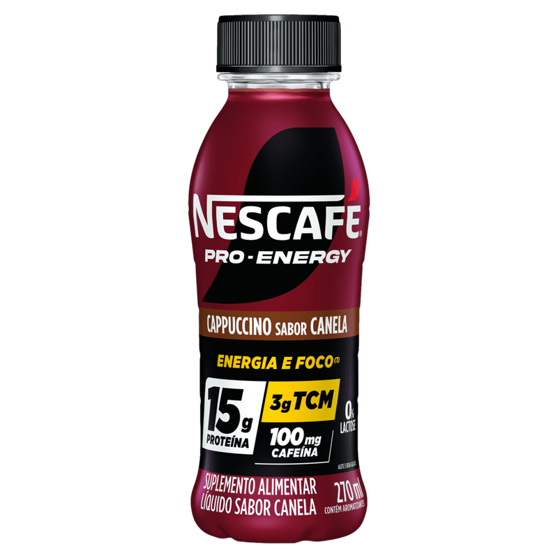 Suplemento Alimentar Líquido Cappuccino Canela Nescafé Pro-Energy 15g de Proteina Garrafa 270ml