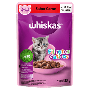 Alimento para Gatos Filhotes 2 a 12 Meses Carne ao Molho Whiskas Sachê 85g