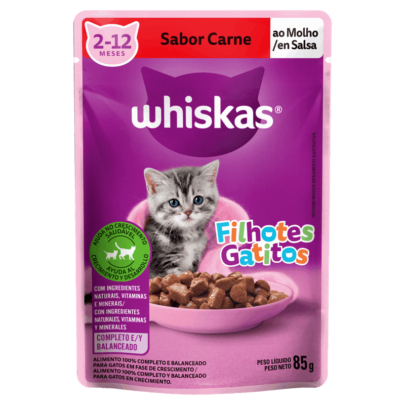 Alimento-para-Gatos-Filhotes-2-a-12-Meses-Carne-ao-Molho-Whiskas-Sache-85g