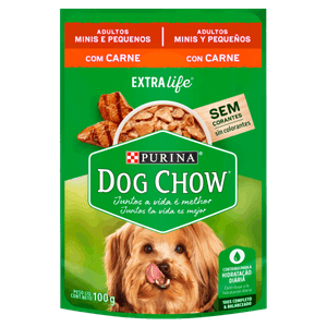 Alimento para Cães Adultos Raças Minis e Pequenas Carne Purina Dog Chow Extra Life Sachê 100g