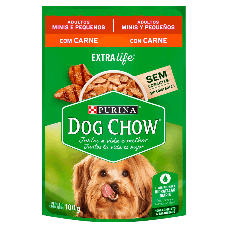 Alimento-para-Caes-Adultos-Racas-Minis-e-Pequenas-Carne-Purina-Dog-Chow-Extra-Life-Sache-100g