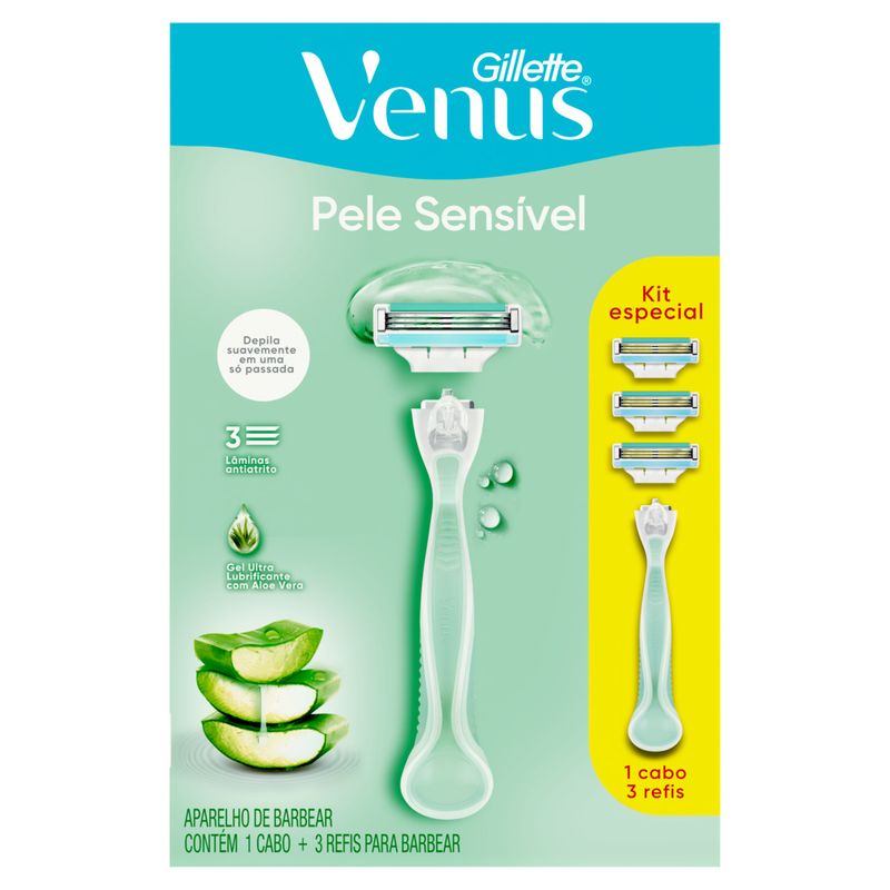 Kit 1 Aparelho Recarregável + 3 Cargas para Barbear Gillette Venus