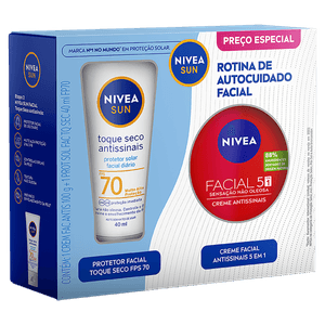 Kit Creme 100g + Protetor Solar Toque Seco FPS 70 Sun 40ml Facial Antissinais Nivea
