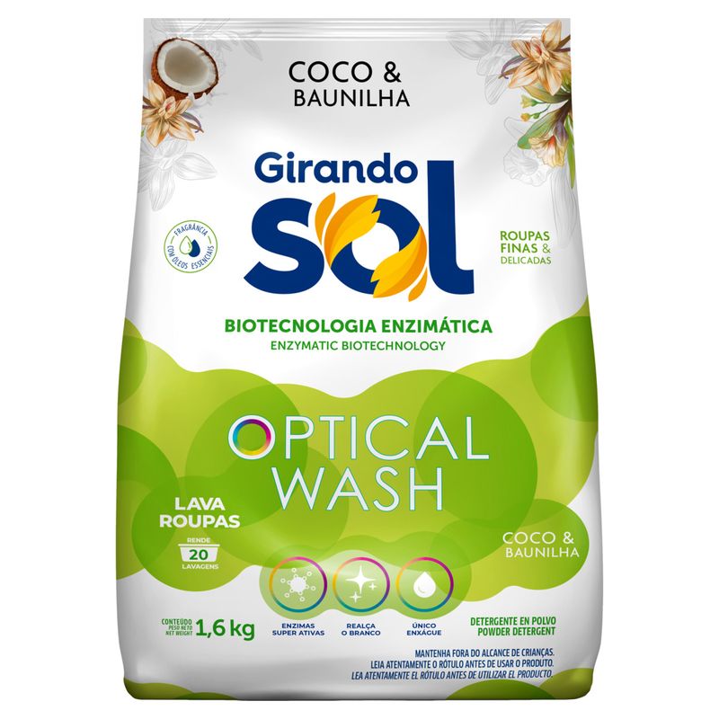 Lava-Roupas Pó Coco & Baunilha Girando Sol Optical Wash Pacote 1,6kg