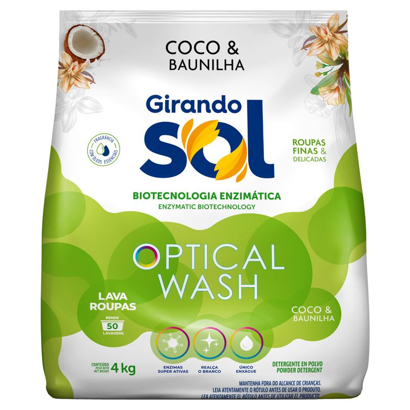Lava-Roupas Pó Coco & Baunilha Girando Sol Optical Wash Pacote 4kg