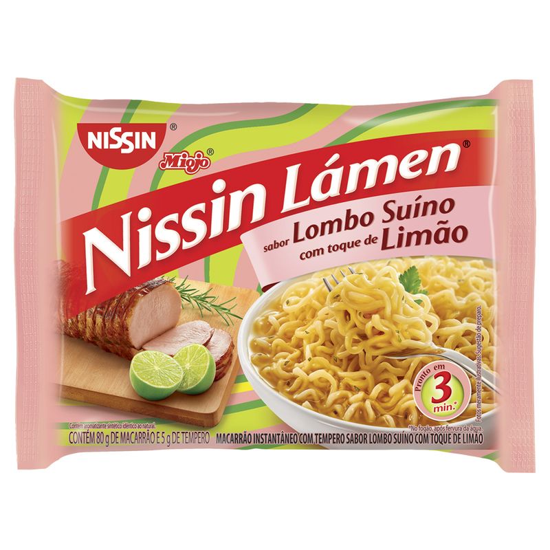 Macarrão Instantâneo Lámen Lombo Suíno com Toque de Limão Nissin Miojo Pacote 85g