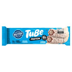 Wafer Cookies & Cream Cobertura Chocolate Branco Nutry Tube Protein Pacote 38g