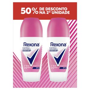 Pack Antitranspirante Roll-On Rexona Powder Dry 2 Unidades 50ml Cada Grátis 50% de Desconto na 2ª Unidade