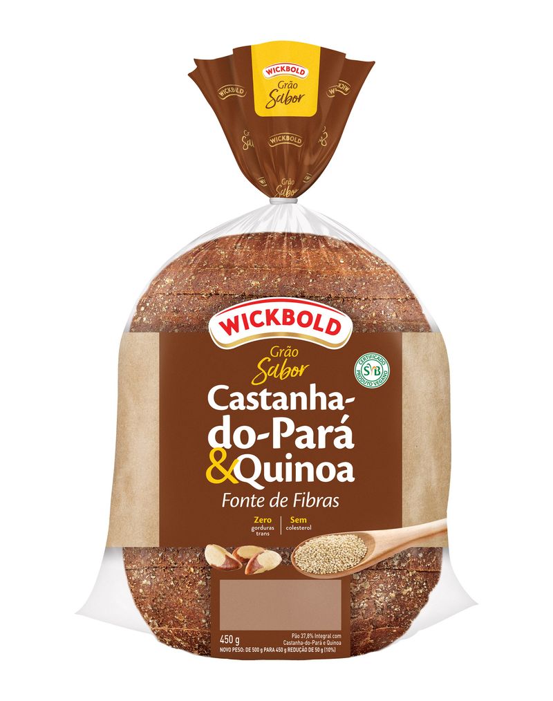 Pão Integral Castanha-do-Pará e Quinoa Wickbold Grão Sabor Pacote 450g