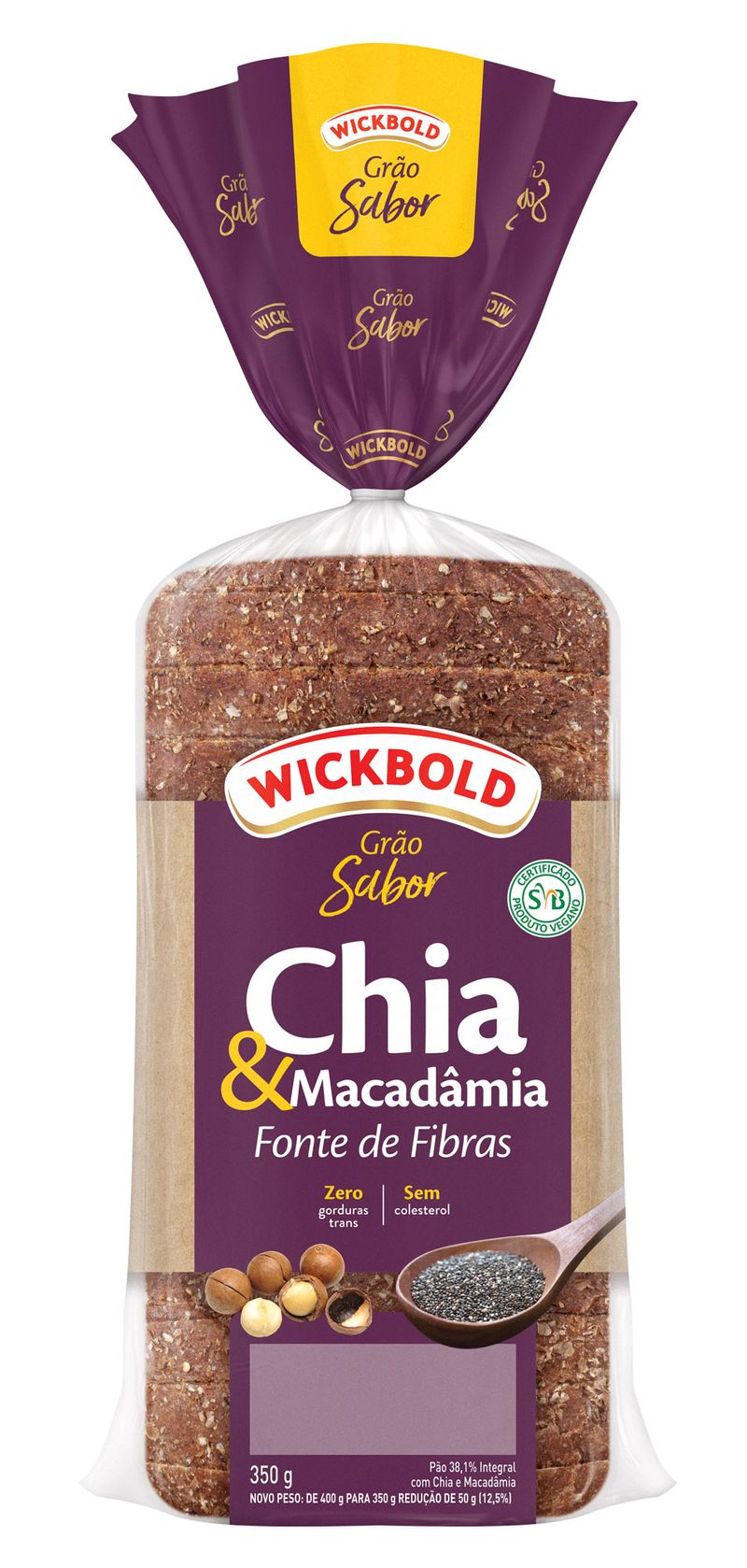 Pão Integral Chia e Macadâmia Wickbold Grão Sabor Pacote 350g