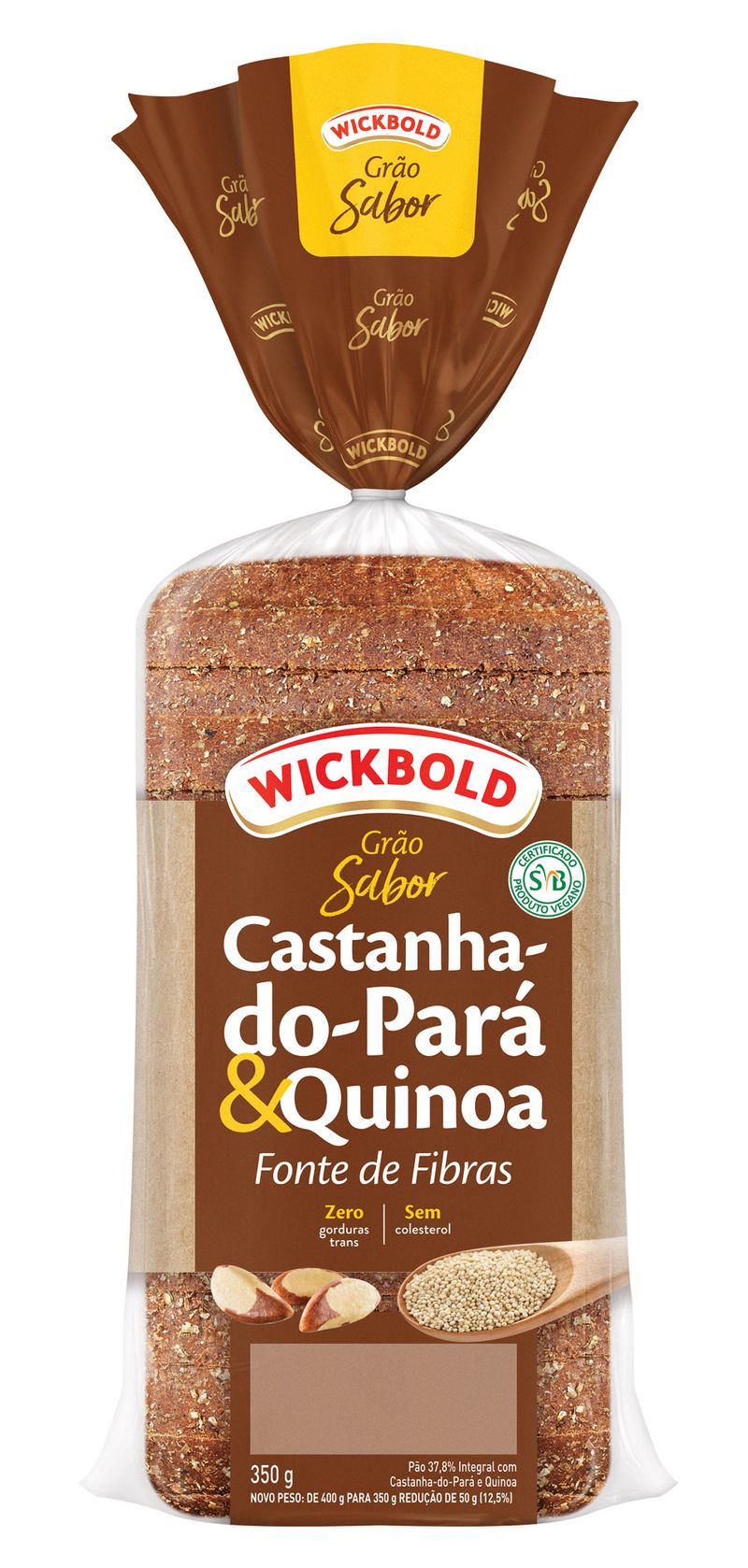 Pão Integral Castanha-do-Pará & Quinoa Wickbold Grão Sabor Pacote 350g